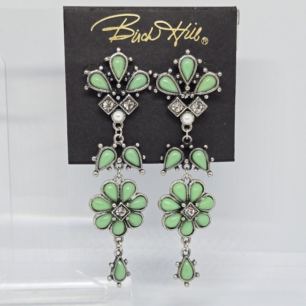 Stunning Birch Hill Green & Clear Rhinestone Statement Earrings NEW Boho Fall